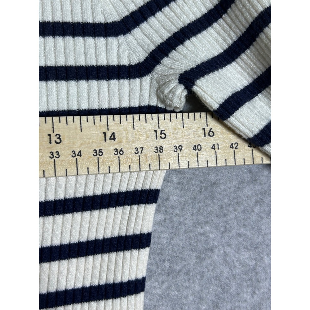 New LOFT Ribbed Knit Midi Dress Womens S Ivory Navy Striped Button Front Coastal - Picture 6 of 6
